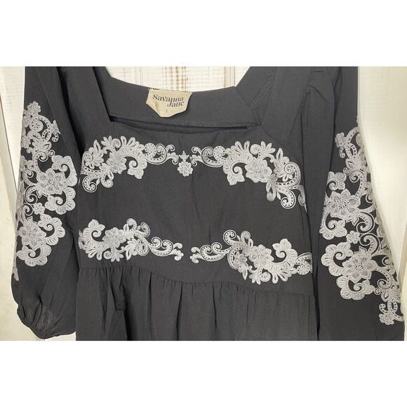 Savanna Jane Boho Blouse Long Sleeve Floral Embroidered Peplum Puff Sleeve Top L - Picture 5 of 8